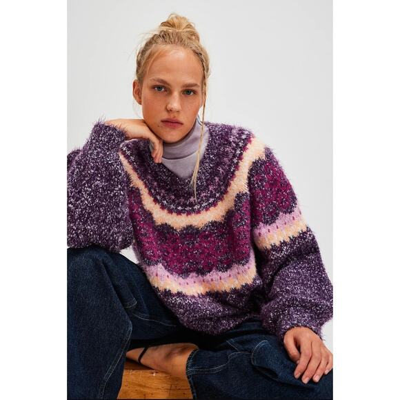 Festive Frost Sweater Blackberry Wine Combo Size Small Oversized $148 NWOT - Picture 1 of 2